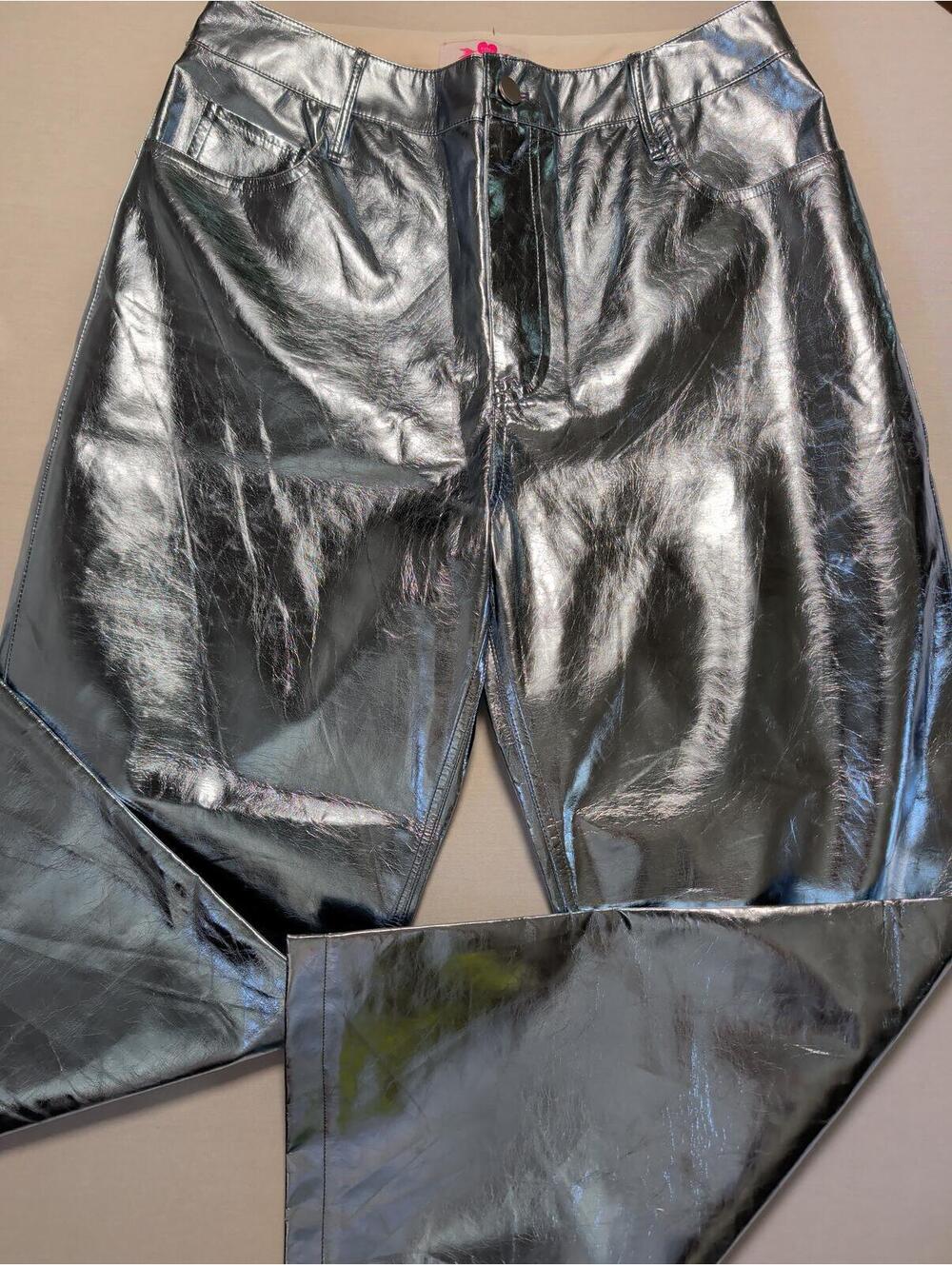 Metallic Silver Faux Leather High Rise Crop Pants Size 30 Stargirl Maximalist